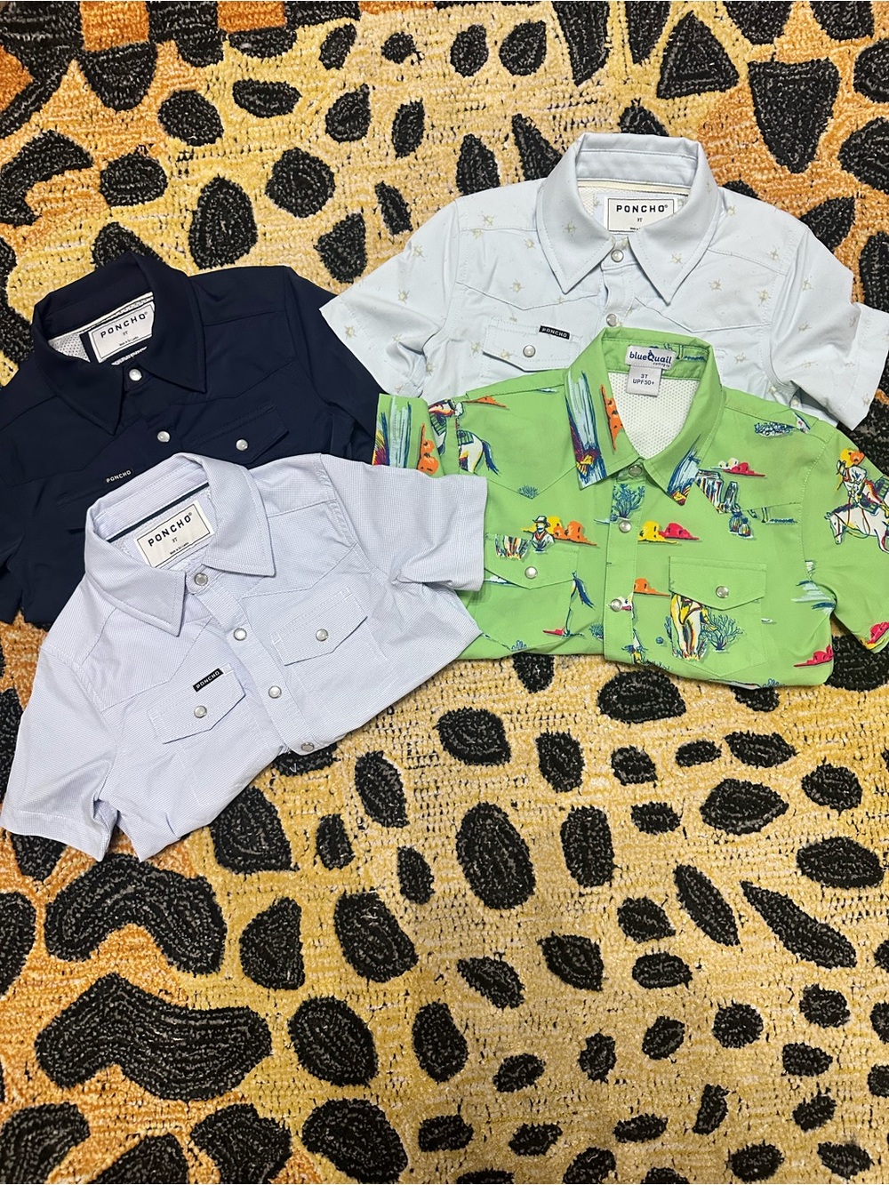 Poncho & Blue Canoe Kids' Short Sleeve Button-Down Shirt - Light Green Print